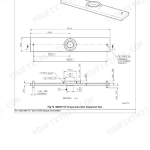 JCB TM310, TM310S, TM310WM, TM320 technical drawing of 892/01110 torque converter alignment tool with dimensions.