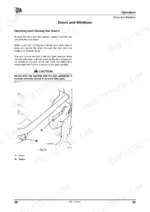 jcb-tm320-tm320s-tm320wm-wheeled-loader-operator-manual-9821-3100-6-controls-38.webp JCB TM320, TM320S, TM320WM manual page showing door operation procedures, latch lever A, and release button B diagram.