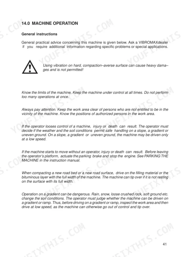 JCB Vibromax VM 115 D, VM 115 PD, VM 115 HD, VM 115 D / PD, Engine JCB 444, Vibratory Single Drum Roller operation safety instructions