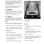 JCB Vibromax VMR 60, 75 maintenance page showing oil level and drain screw locations for tamper oil change procedures.