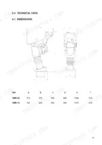 jcb-vibromax-vmr-to-75-powered-tamper-operator-manual-05101-28135b-specs-15.webp JCB Vibromax VMR 60, 75 technical data page showing dimension diagrams and specification table for mm measurements.