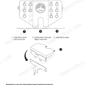 JCB Vibromax VMT 270, VMT 280, Vibratory Tandem Roller instrument panel layout and protective cover installation.