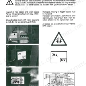 JCB Vibromax W 1105 D, W 1105 PD, Vibratory Single Drum Roller safety decal inspection and maintenance guide.