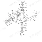 JCB VM RANGE, VM115D/PD exploded view diagram of steering articulation joint assembly and hydraulic steering cylinder.