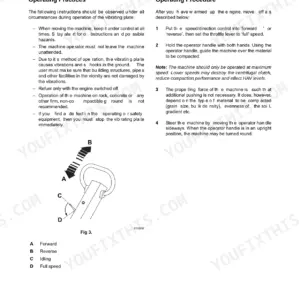 JCB VMP 8, 8 Vibrating Plate operation manual page showing machine movement procedures and speed control diagram.