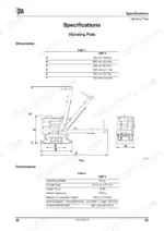 jcb-vmp-8-vibrating-plate-operator-manual-332-a4353-specs-43.webp JCB VMP 8, 8 Vibrating Plate dimensions diagram and performance specifications table.