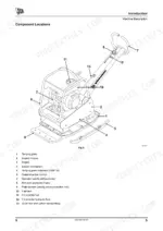 jcb-vmp-to-24-vibrating-plate-operator-manual-332-a5752-exploded-view-13.webp JCB VMP 14, 18, 24 component location diagram showing tamping plate, engine, fuel tank, and operator controls.
