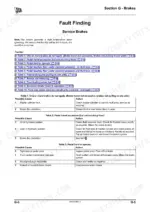 jcb-workmax-800d-utility-vehicle-service-manual-9813-0450-1-troubleshooting-260.webp JCB Workmax 800D service manual page G-5, service brake troubleshooting tables for pedal travel and hard operation.
