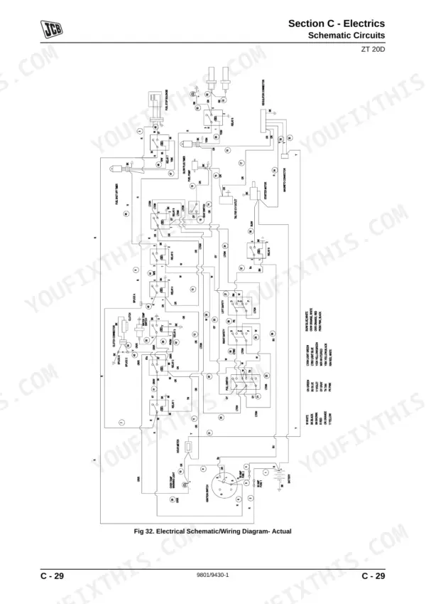 JCB ZT 20D, JCBZT20D, JCB ZT 20D, Yanmar 2V750 -CVER Diesel electrical schematic wiring diagram for engine circuits