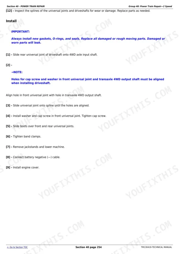John Deere 1550 diagnostic and repair - Section 40 - POWER TRAIN REPAIR
