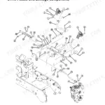 John Deere 2025R exploded view of hydrostatic drive pedals and linkage components with numbered parts list reference.