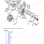 John Deere 2027R, 2032R exploded view diagram of charge pump and hydrostatic pump components with numbered parts legend.