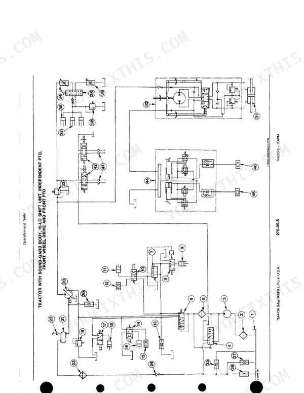 John Deere 2155, 2355N, 2355, 2555, 2755, 2855N, 2955, 3155, TM-4436 hydraulic schematic for PTO, Hi-Lo, and front drive.