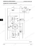john-deere-240-250-skid-steer-technical-manual-tm1747-hydraulic-288.webp John Deere 240, 250 hydrostatic system schematic showing pumps, drive motors, brake valve, and hydraulic reservoir.