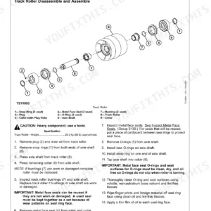 John Deere 317, 320, CT322 exploded view diagram and disassembly procedure for the track roller system.