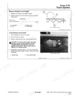 John Deere 318D, 319D, 320D, 323D track system manual: measuring rubber track lug height and track removal procedures.