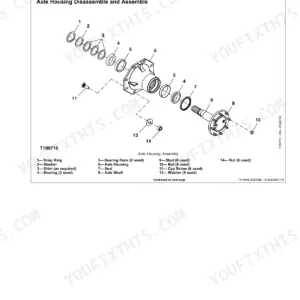 John Deere 332 Skid Steer Loader, CT332 Compact Track Loader exploded view of axle housing assembly and shaft components.