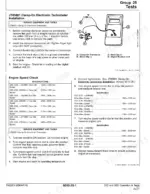 John Deere 35D, 50D Excavator tachometer installation diagram and engine speed check specifications table.