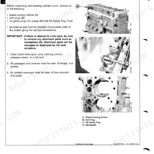 John Deere 4.5L, 6.8L, 4045, 6068 Diesel Engines: Inspect and clean cylinder block procedure with component diagrams.