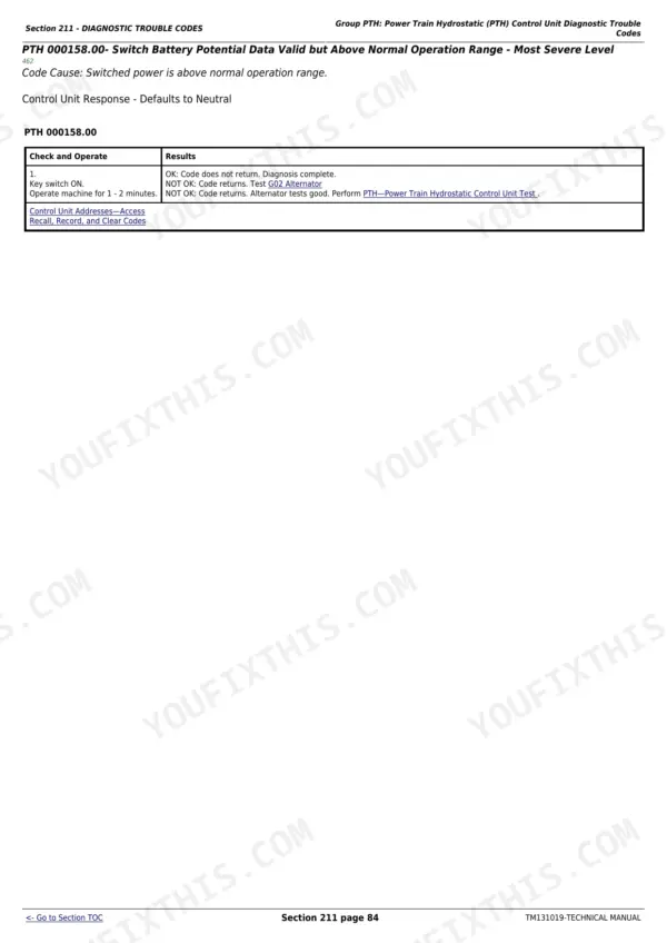 John Deere 4044M repair - Group PTH: Power Train Hydrostatic (PTH) Control Unit Diagnostic Trouble