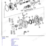John Deere 410D, 510D exploded view diagram of the knuckle housing, wheel hub, and planetary drive assembly components.