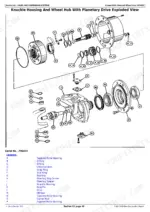 john-deere-410d-510d-backhoe-loaders-repair-manual-tm1513-exploded-view-125.webp John Deere 410D, 510D exploded view diagram of the knuckle housing, wheel hub, and planetary drive assembly components.