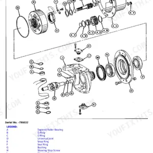 John Deere 410D, 510D exploded view diagram of the knuckle housing, wheel hub, and planetary drive assembly components.
