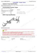 john-deere-410d-510d-backhoe-loaders-repair-manual-tm1513-torque-58.webp John Deere 410D, 510D torque specifications table for wheel fasteners and ROPS mounting bolts with diagram.