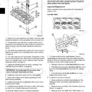 John Deere 4510, 4610, 4710 diesel engine cylinder head disassembly, valve repair, and flatness inspection procedures.