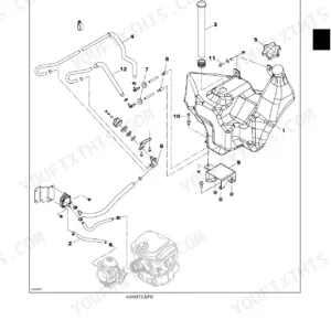 John Deere 500, 650, 650EX, 650EXT, Trail Buck Utility ATV, Trail Buck Series, Trail Buck EX Model fuel circuit exploded view.
