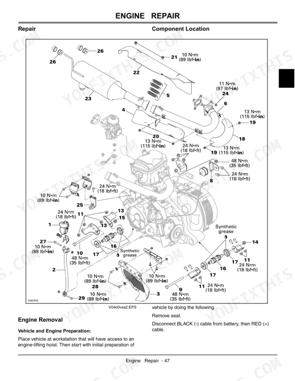 John Deere 500, 650, 650EX, 650EXT, Trail Buck Utility ATV, Trail Buck Series, Trail Buck EX Model engine exploded view.