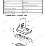 John Deere 5038D, 5103, 5103E, 5103S, 5104, 5203, 5204 cylinder head torque specs table and exploded view diagram.