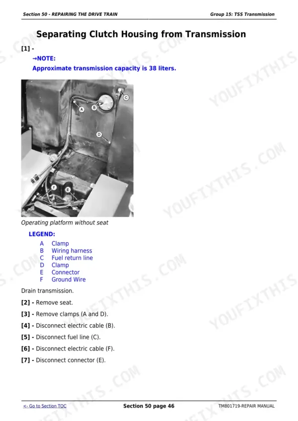 John Deere 5055E, 5065E, 5075E, 5078E, 5085E, 5090E procedure for separating clutch housing from transmission.