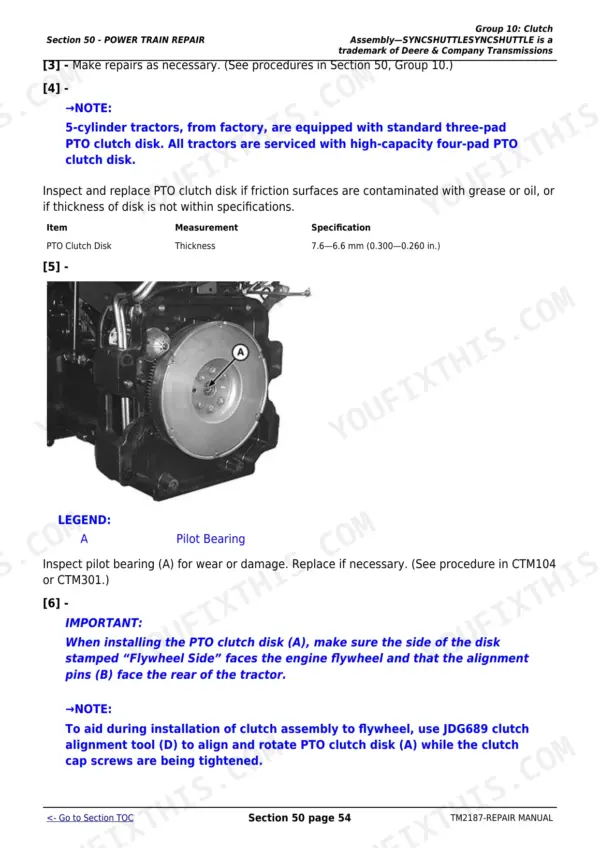John Deere 5225 repair - Section 50 - POWER TRAIN REPAIR
