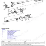 John Deere 544E, 544E LL, 544E TC, 624E, 644E exploded view of universal joint drive shaft and support bearing assembly.