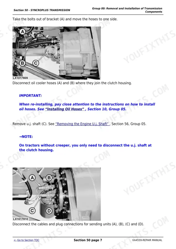 John Deere 6010 repair - Section 50 - SYNCROPLUS TRANSMISSION