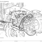 John Deere 6100, 6200, 6300, 6400 engine wiring harness component location diagram showing connectors and sensors.