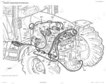 john-deere-6100-to-6400-tractors-service-manual-tm4487elec-exploded-view-33 John Deere 6100, 6200, 6300, 6400 engine wiring harness component location diagram showing connectors and sensors.