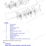 John Deere 6105D, 6115D, 6130D, 6140D exploded view diagram of hydraulic pump components and seal replacement legend.