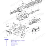 John Deere 6105M, 6115M, 6125M, 6130M, 6140M, 6 Series Tractors: Exploded view of mechanical front wheel drive assembly.