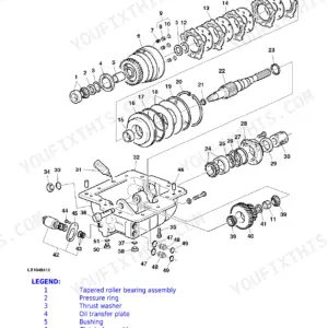 John Deere 6105M, 6115M, 6125M, 6130M, 6140M, 6 Series Tractors: Exploded view of mechanical front wheel drive assembly.