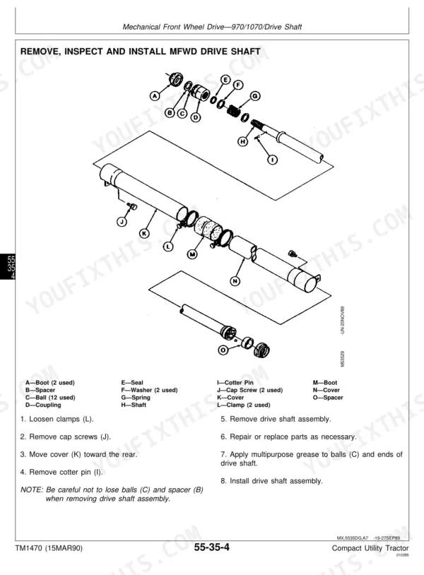 John Deere 670 repair - Mechanical Front Wheel Drive—970/1070/Drive Shaft