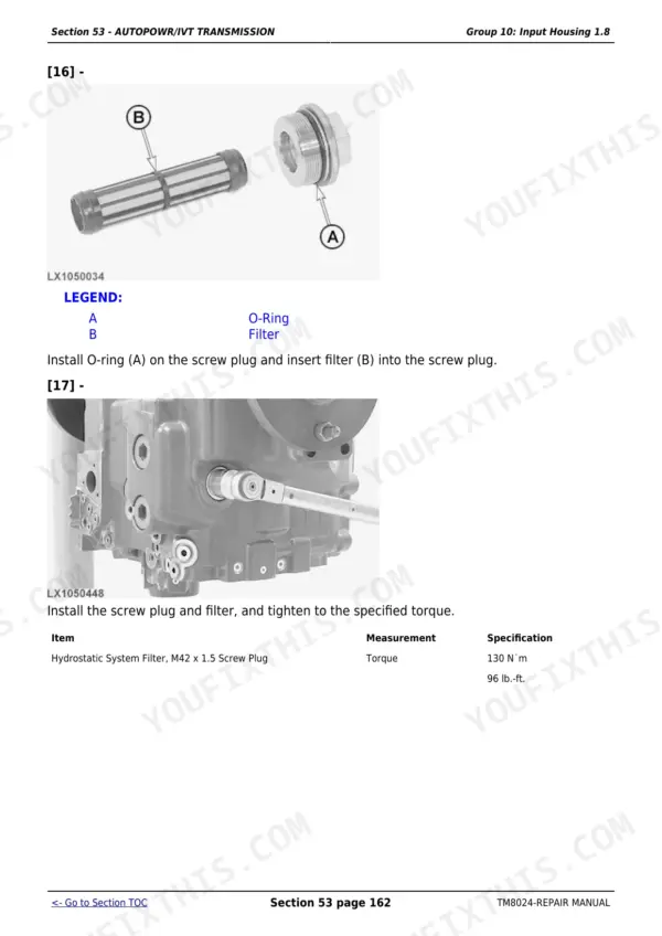 John Deere 6830 repair - Section 53 - AUTOPOWR/IVT TRANSMISSION