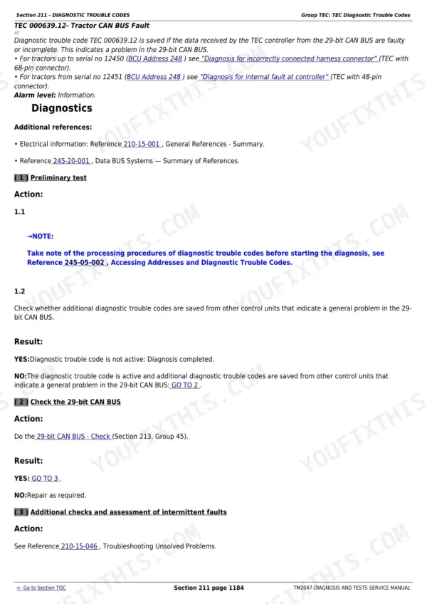 John Deere 7220 diagnostic - Section 211 - DIAGNOSTIC TROUBLE CODES