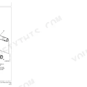 John Deere 730, 733, 740, 745, 750 exploded view of steering cylinder, tie-rods, piston rod, and seals for front-wheel drive axles.