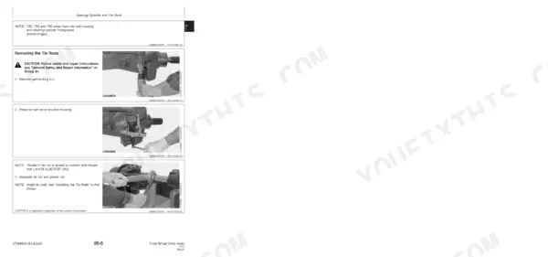 John Deere 730, 733, 740, 745, 750 service manual procedure for removing steering cylinder tie rods and axle housing.