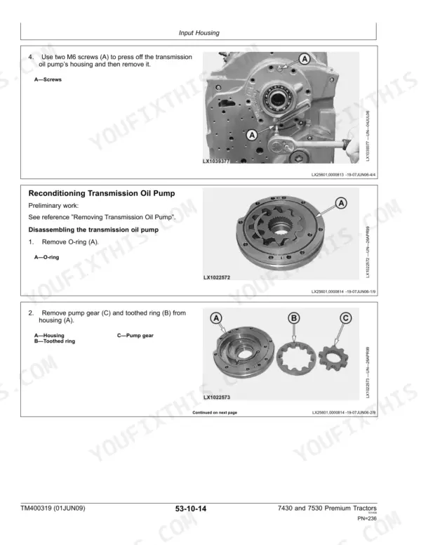 John Deere 7430 Premium repair - Input Housing