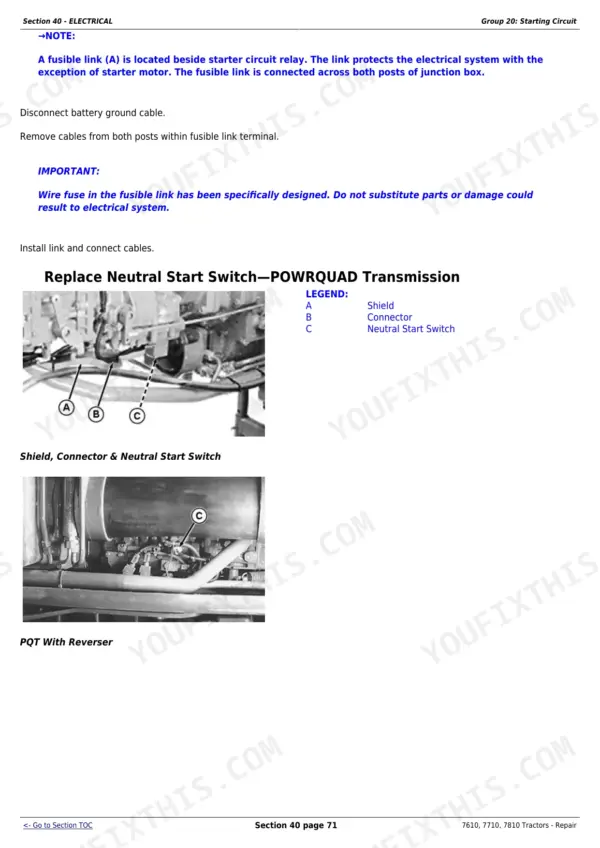 John Deere 7610 repair - Section 40 - ELECTRICAL
