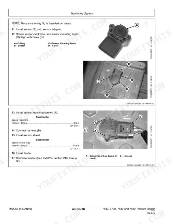 John Deere 7630 repair - Monitoring System
