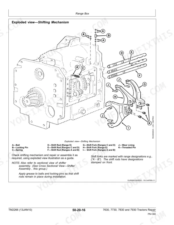 John Deere 7630 repair - Range Box
